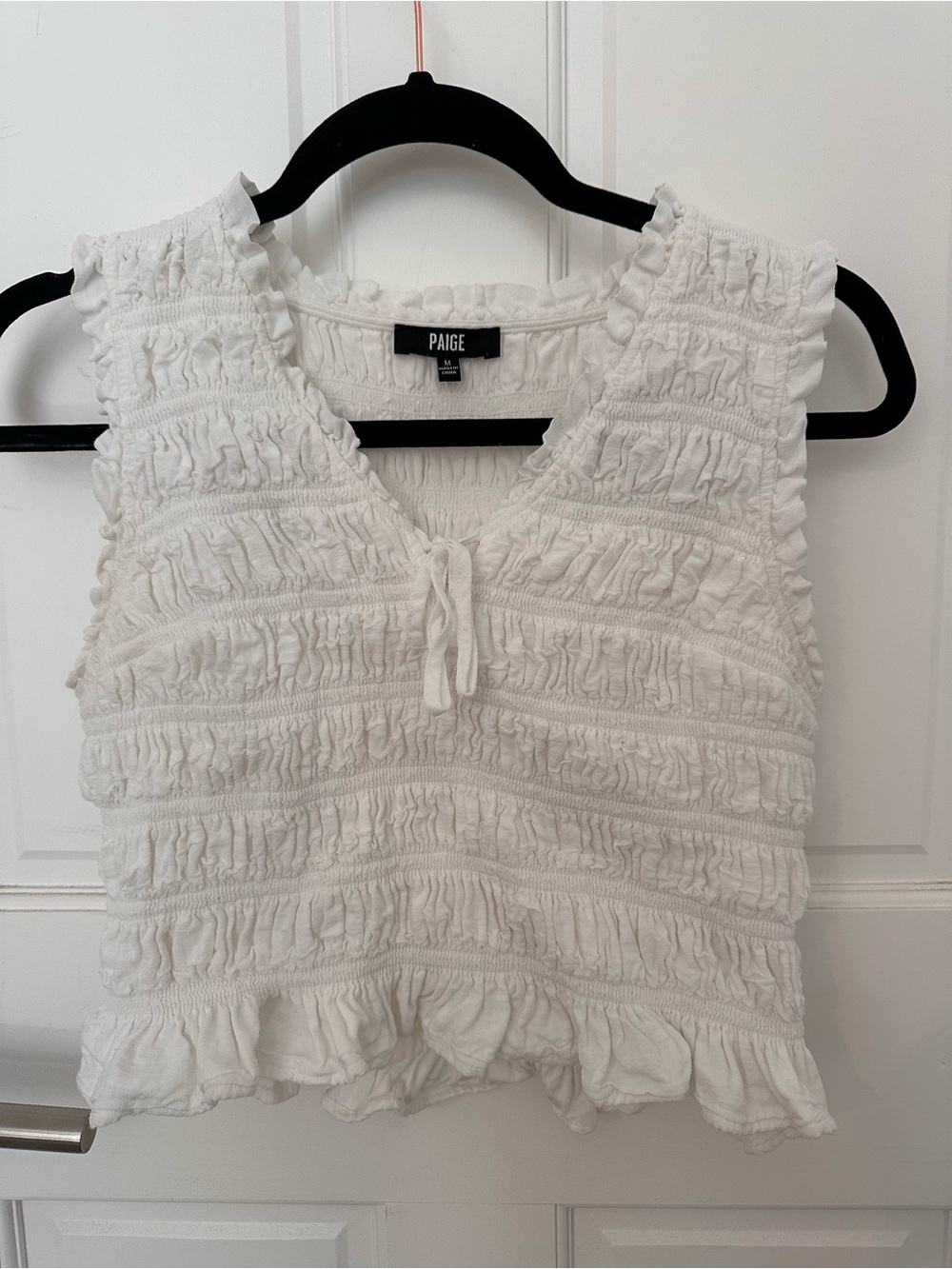 PAIGE White Smocked Ruffle Tie-Front Camisole